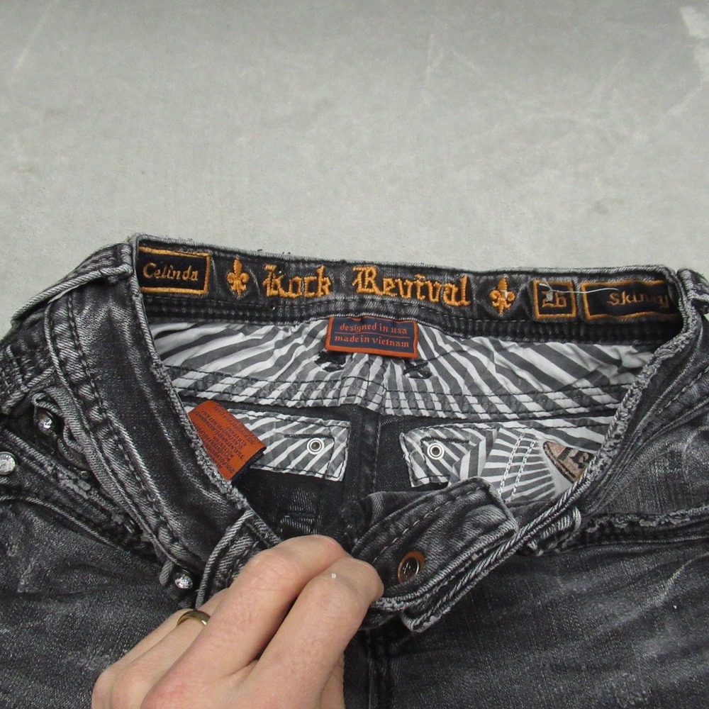 Rock Revival Jeans Womens 26x29 Black Celinda Distressed Skinny Whisker Fade - Picture 8 of 13